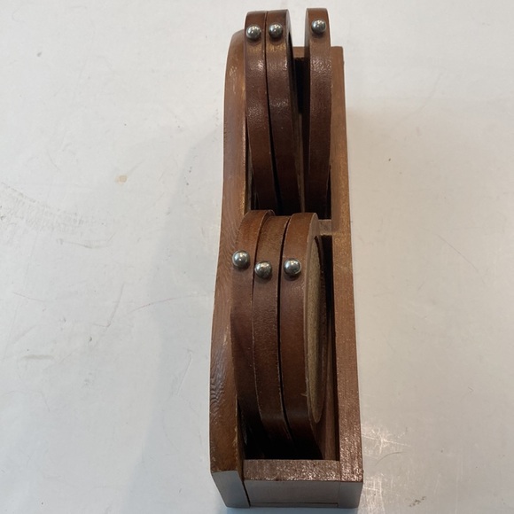 6 Wood Coasters Wood And Cork with Folk Art Coasters Box VTG - Picture 2 of 13